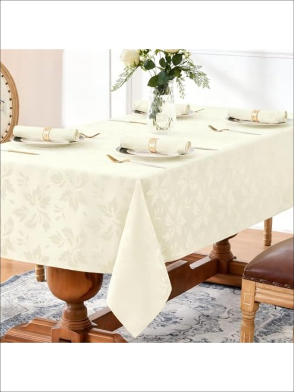 Jacquard Rectangle Tablecloth Waterproof Damask Floral 60x120 Inch Dining